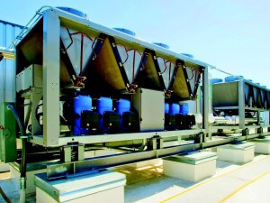 Large commercial HVAC equipment outside of a clients facility